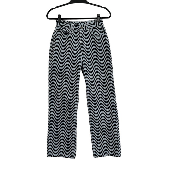 The Ragged Priest Wave Print High Rise Straight Leg Rigid Mom Jeans Size 24 - Picture 3 of 11